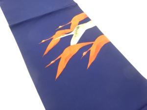 塩瀬金彩手描き群鶴模様開き名古屋帯（額縁仕立て）